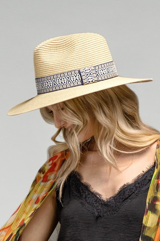 Boho Panama Hat with Contrasting Print Band