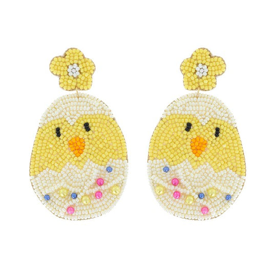Easter Egg and Chick Seed Bead Earrings