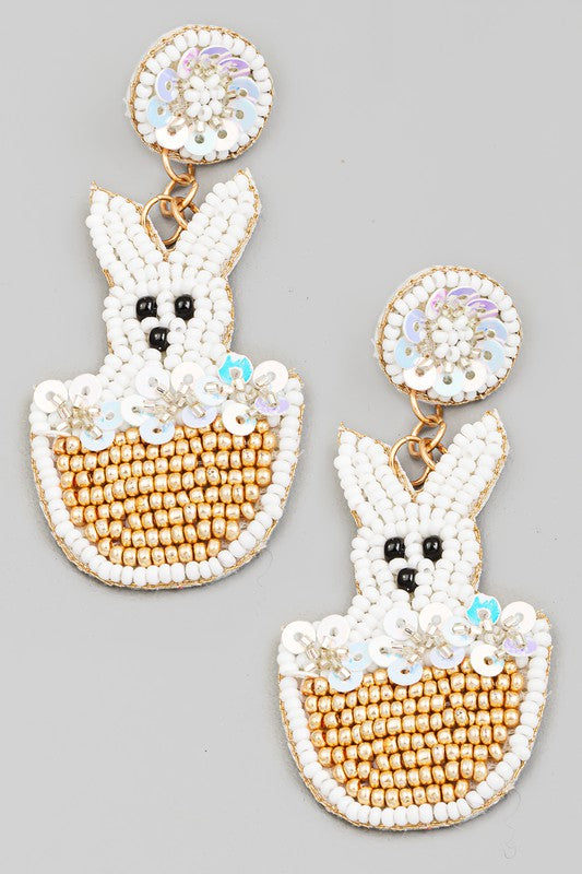 Easter Bunny in Basket Seed Bead Earrings