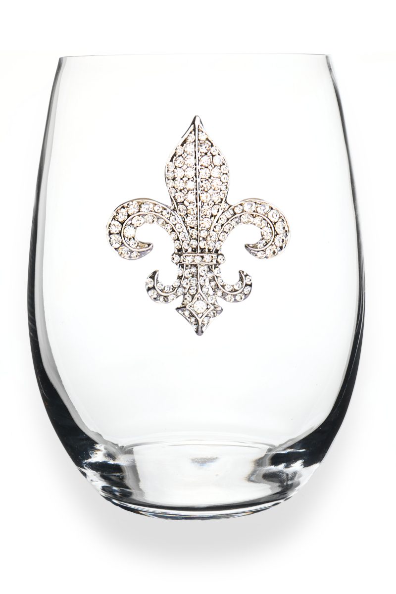 The Queens Jewels Fleur de Lis Jeweled Stemless Wine Glass