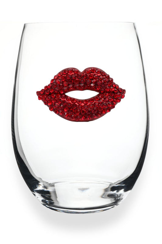 The Queen's Jewels Red Lips Jeweled Stemless Wine Glass