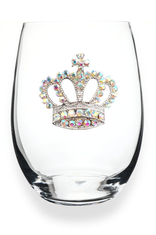 The Queen's Jewels Aurora Borealis Crown Jeweled Stemless Wine Glass