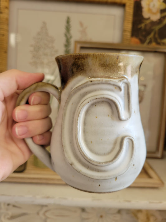 Fingerprint Pottery Monogram Mug (Ivory Linen)