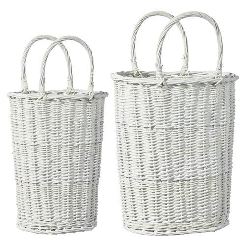 White Washed Basket with Handles Set of 2