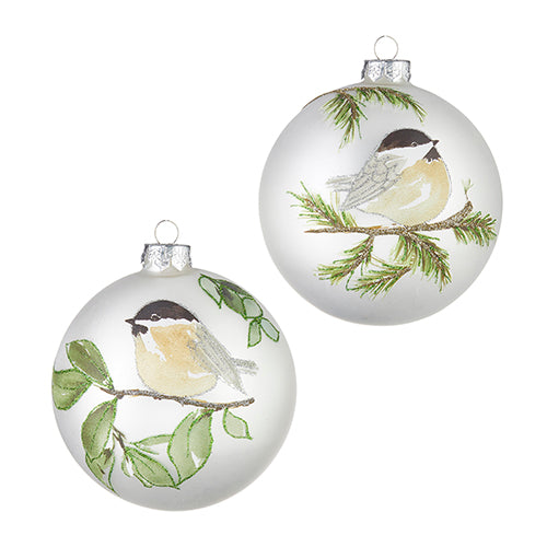 Winter Chickadee Glass Ball Ornament