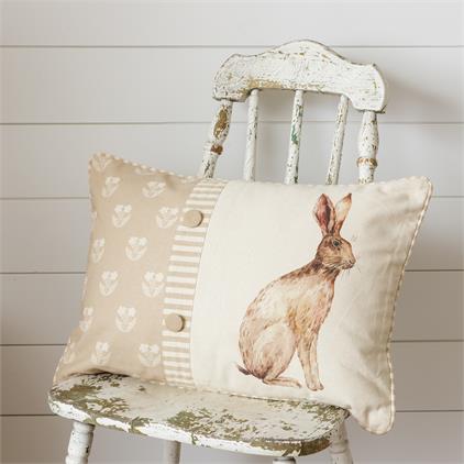 Floral Silhouette and Rabbit Pillow with Buttons