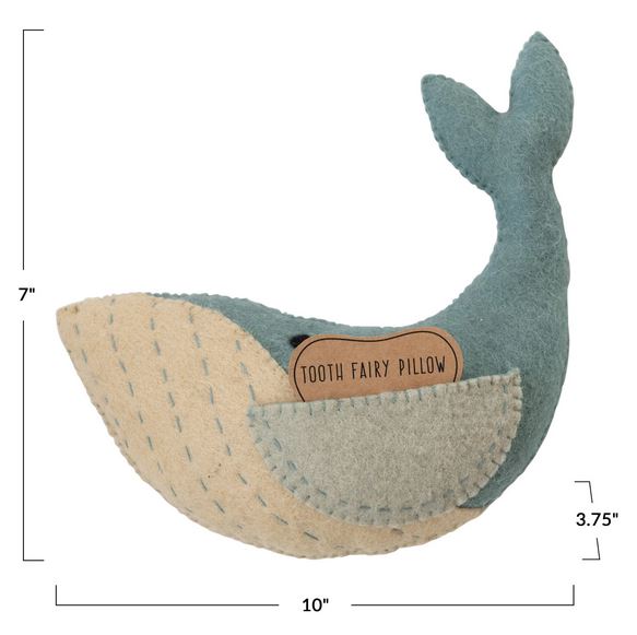 Whale Tooth Fairy Pillow 10" x 3.75"