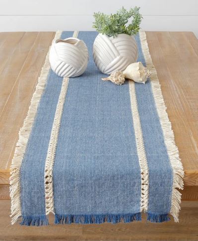 Blue Chambray and Off White Table Runner