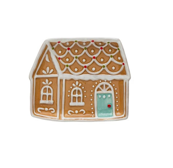 Ceramic Gingerbread House Shaped Plate (2 Style Options)