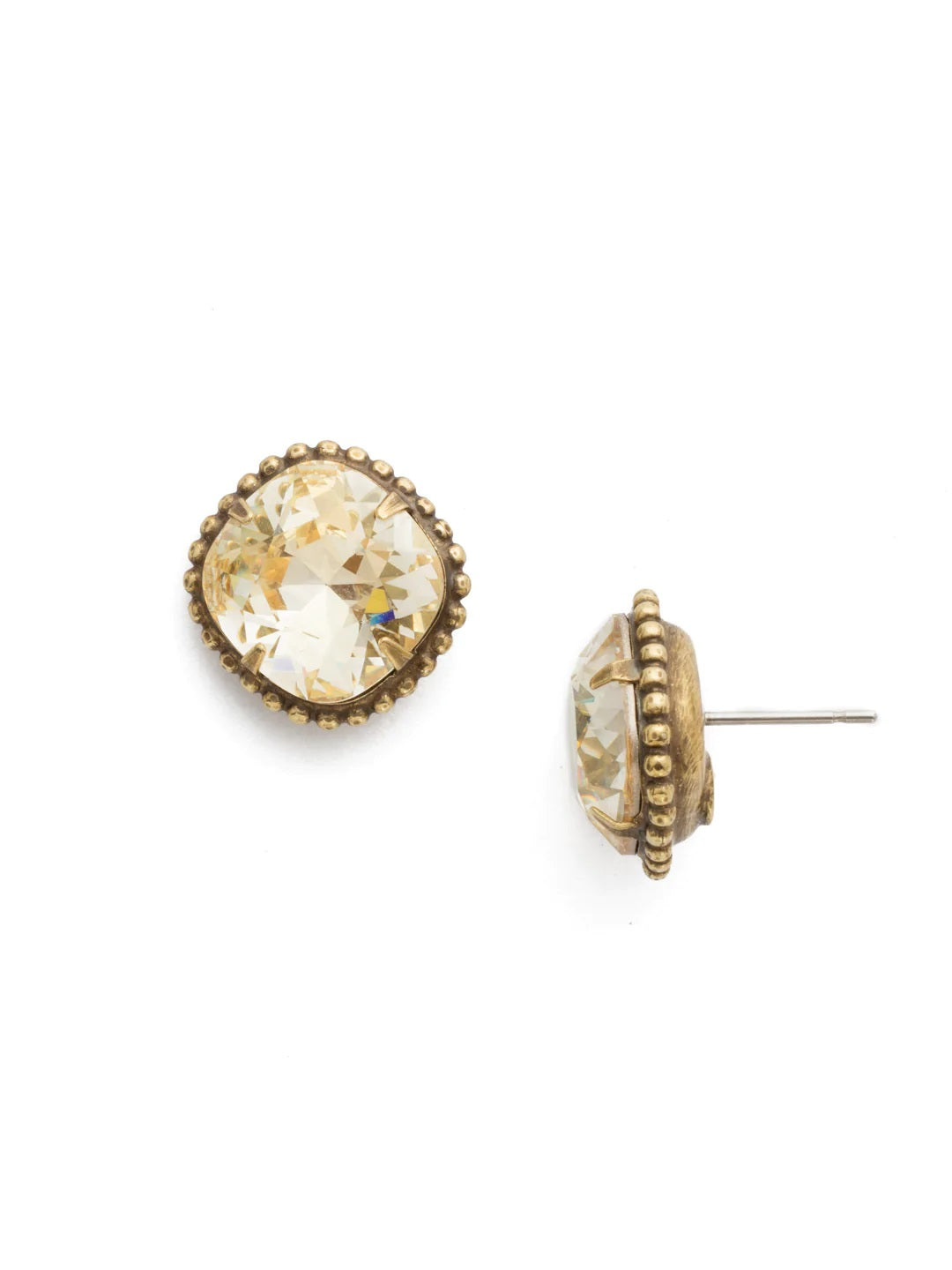 Cushion Solitaire Stud Earring (Antique Gold Finish)