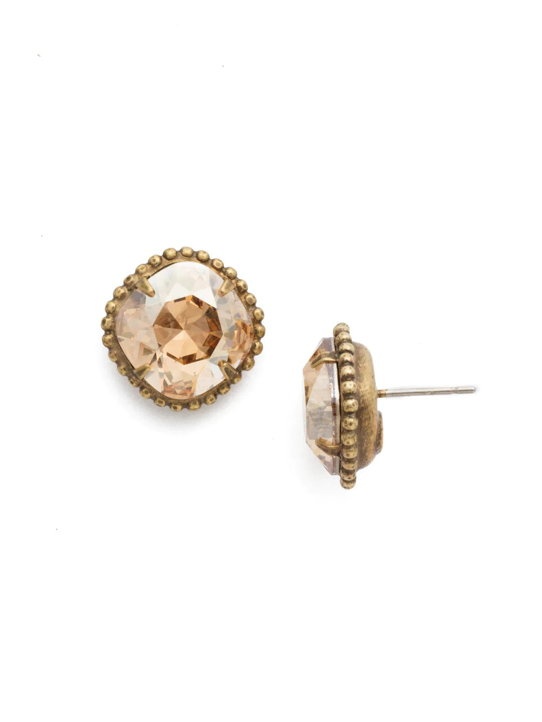 Cushion Solitaire Stud Earring (Antique Gold Finish)