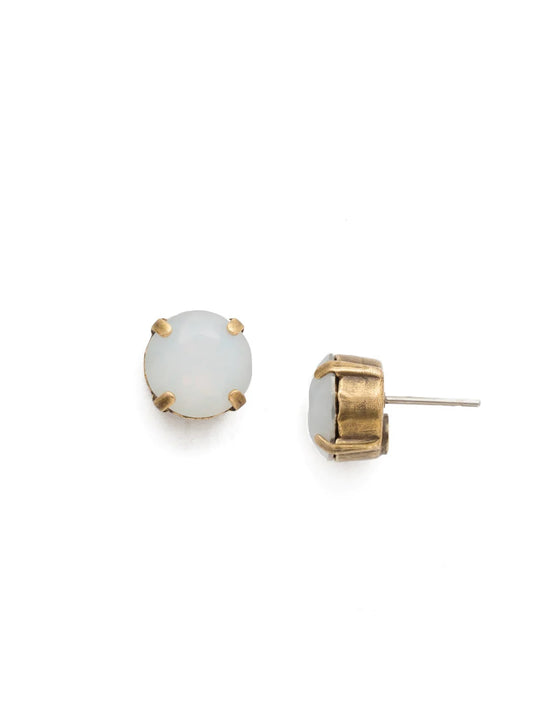 Round Crystal Stud Earrings (Antique Gold Finish)