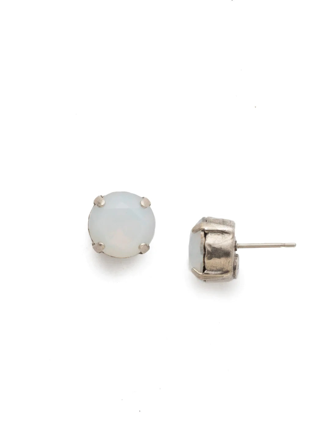 Round Crystal Stud Earrings (Antique Silver Finish)