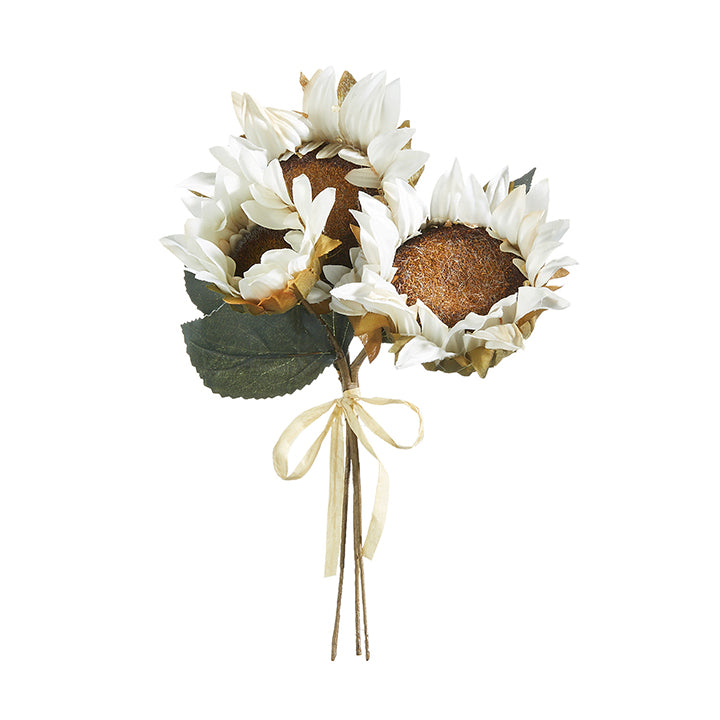 12" Artificial Dried White Sunflower Bundle