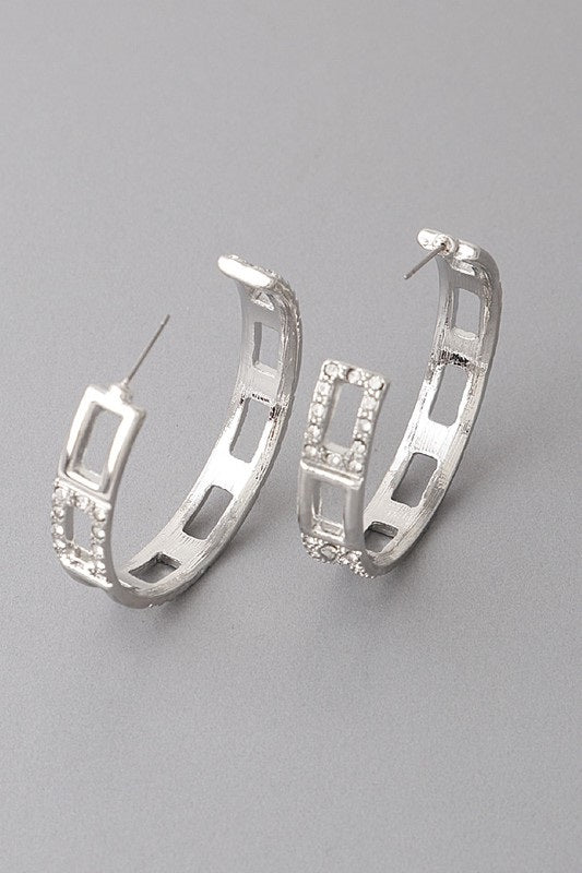Margo Open Square Hoop Earrings (Silver)