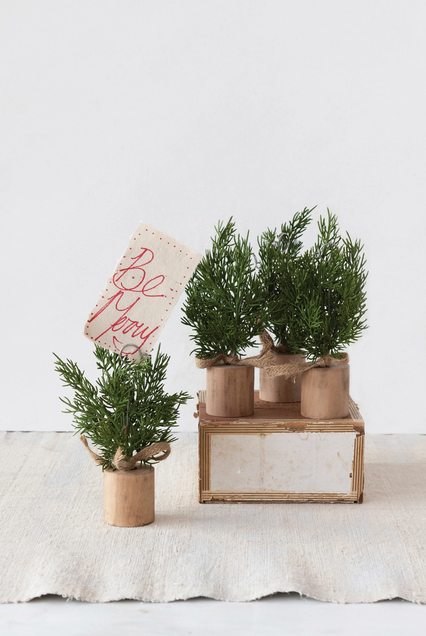 6"H Faux Pine Tree Place Card/Photo Holders with Wood Bases