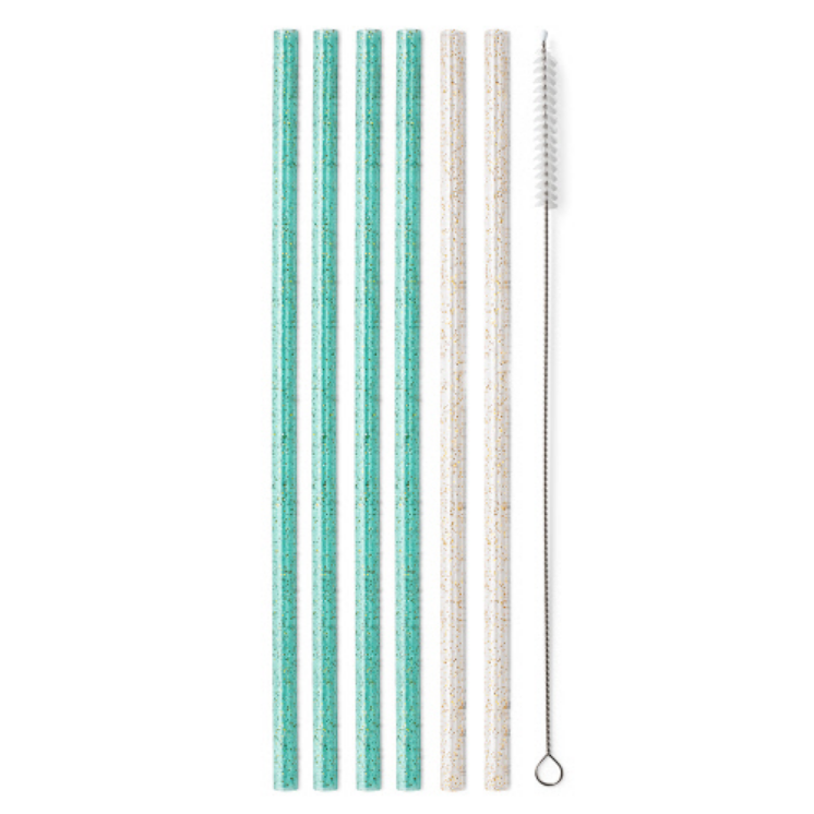 SWIG Glitter Clear + Aqua Reuseable Straw Set