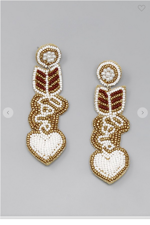 White Heart Arrow With Love Seed Bead Earrings