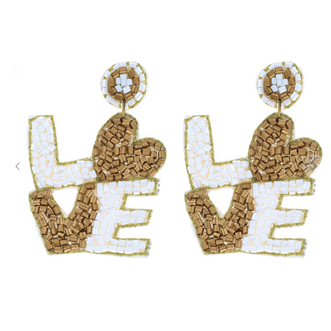 White LOVE Seed Bead Earrings