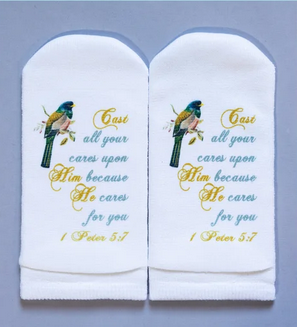 Standing on the Word Scripture Socks- Cast your Cares 1 Peter 5:7