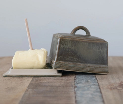 Stoneware Butter Dish with Glaze
