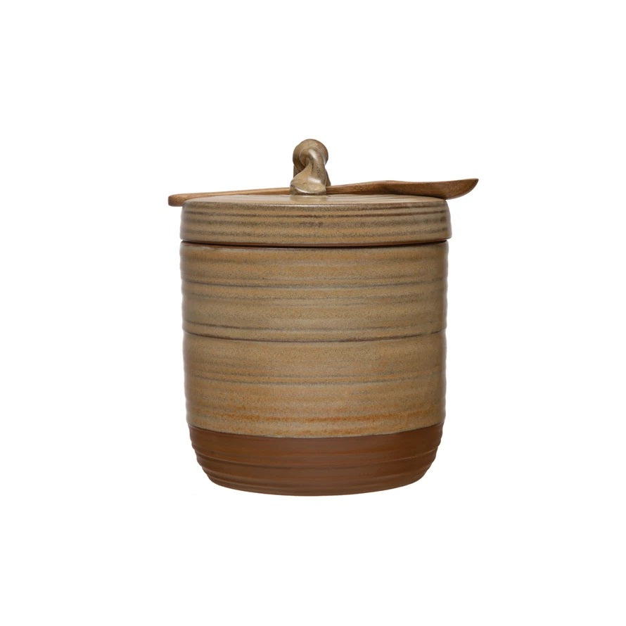 Stoneware Jar with Lid and Wood Spoon