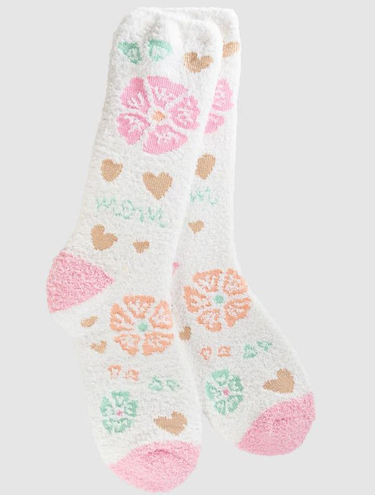 World's Softest Socks Cozy Crew Floral Heart Mom