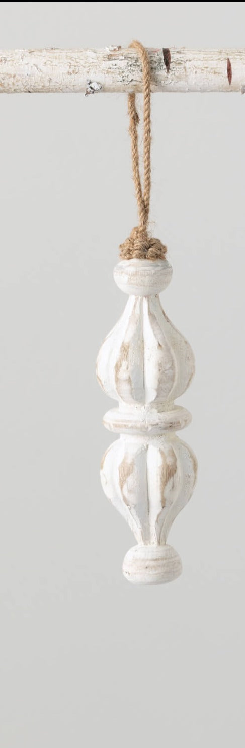 Classic White Washed Finial Ornament