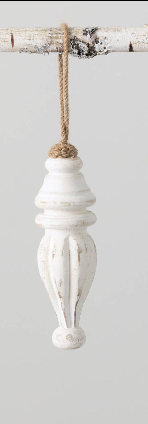 Classic White Washed Finial Ornament