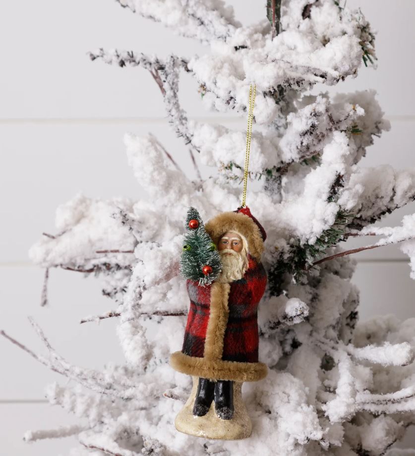 Plaid Belsnickle Santa Ornament