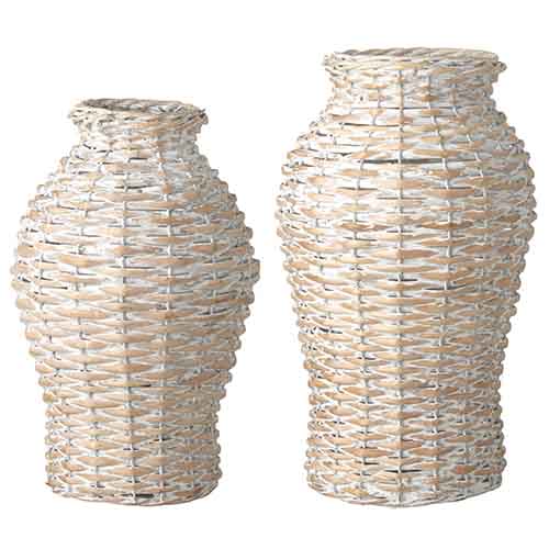White Washed Wicker Vase (Size Options)